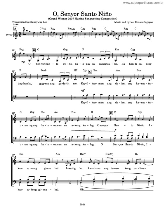 Partitura da música O Senyor Santo Niño – Renato Sagayno