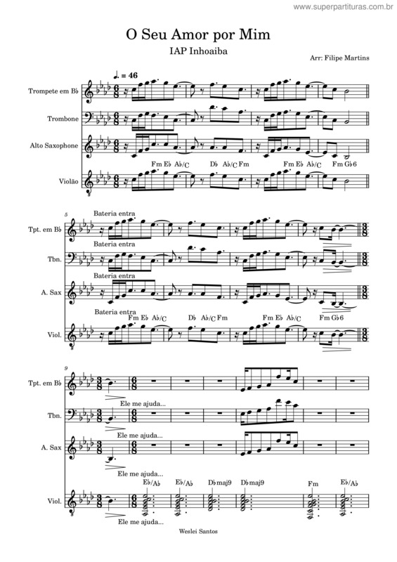 Partitura da música O Seu Amor Por Mim – Weslei Santos O Seu Amor Por Mim