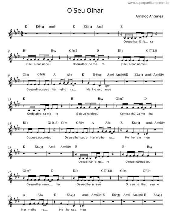 Partitura da música O Seu Olhar – Arnaldo Antunes