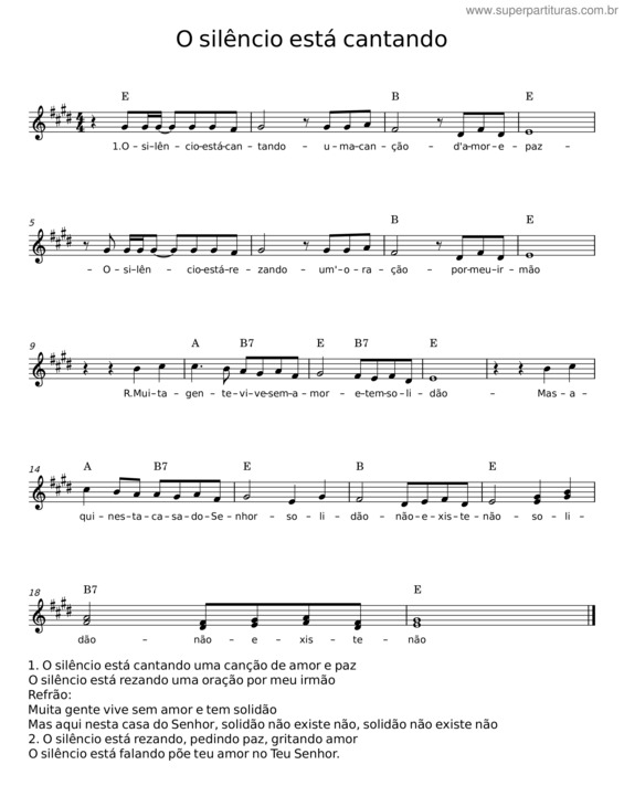Partitura da música O Silêncio Está Cantando – Carla Ferreira