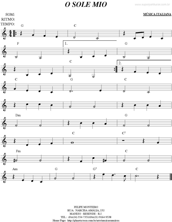 Partitura da música O Sole Mio v.2