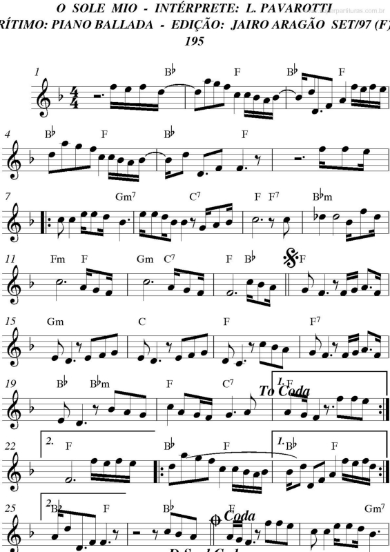 Partitura da música O Sole Mio