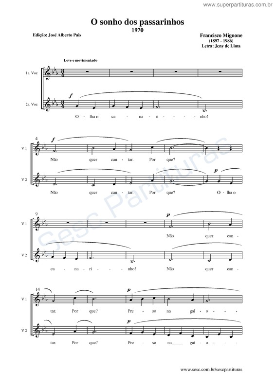 Partitura da música O sonho dos passarinhos