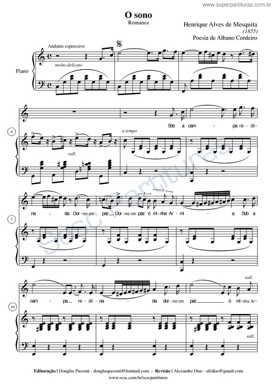 Partitura da música O sono