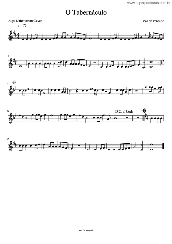 Partitura da música O Tabernaculo
