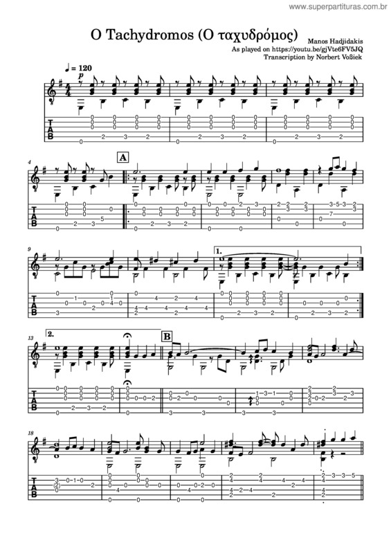 Partitura da música O Tachydromos