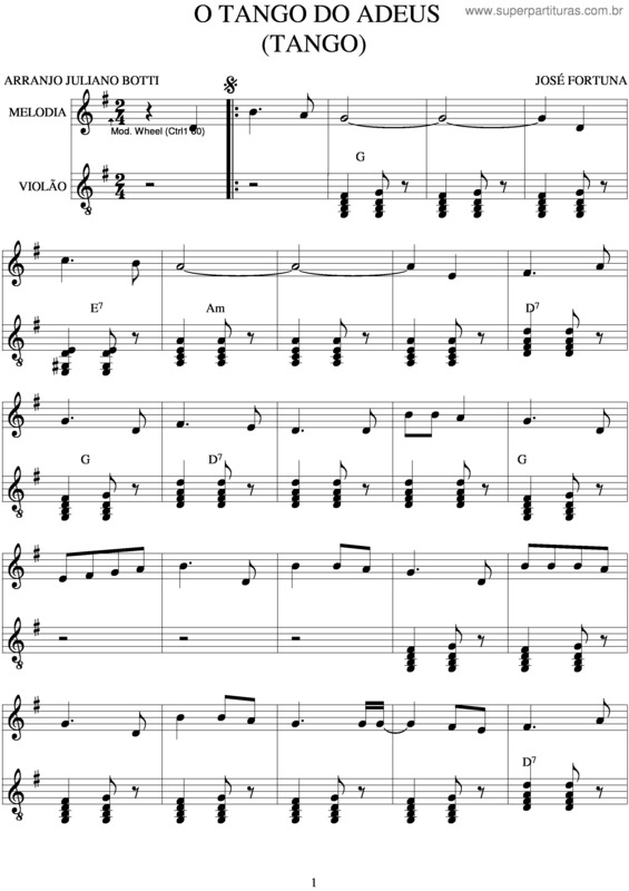 Partitura da música O Tango Do Adeus v.2