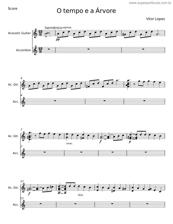 Partitura da música O Tempo E A Árvore – Vitor Lopes