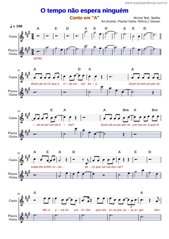 Partitura da música O Tempo Não Espera Ninguém