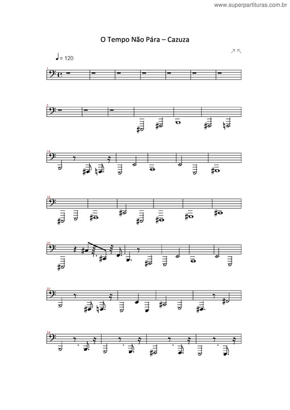 Partitura da música O Tempo Não Pára