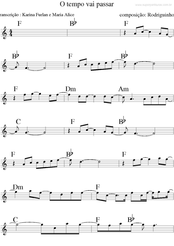 Partitura da música O Tempo Vai Passar