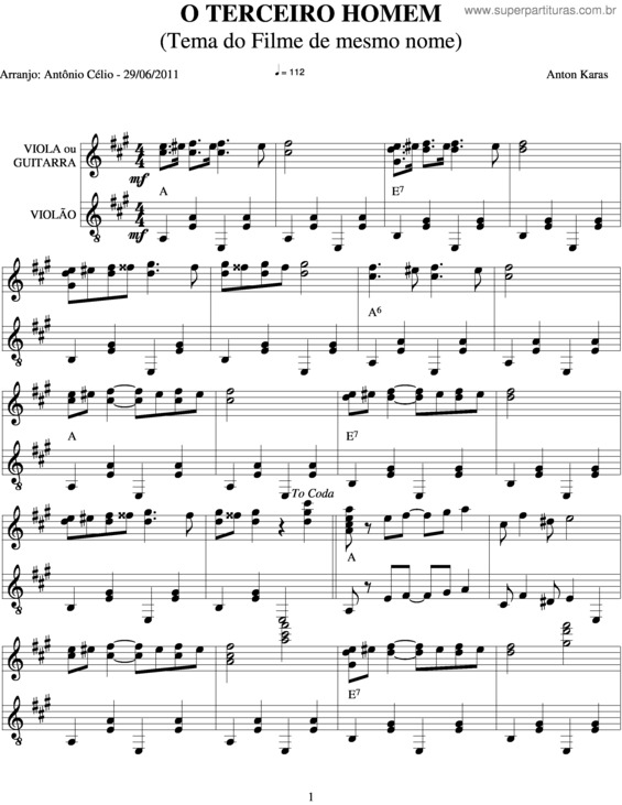 Partitura da música O Terceiro Homem v.2