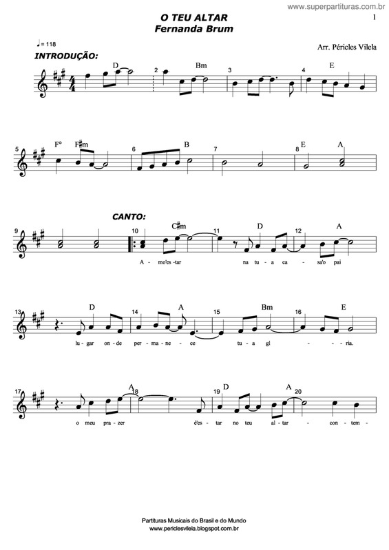 Partitura da música O Teu Altar