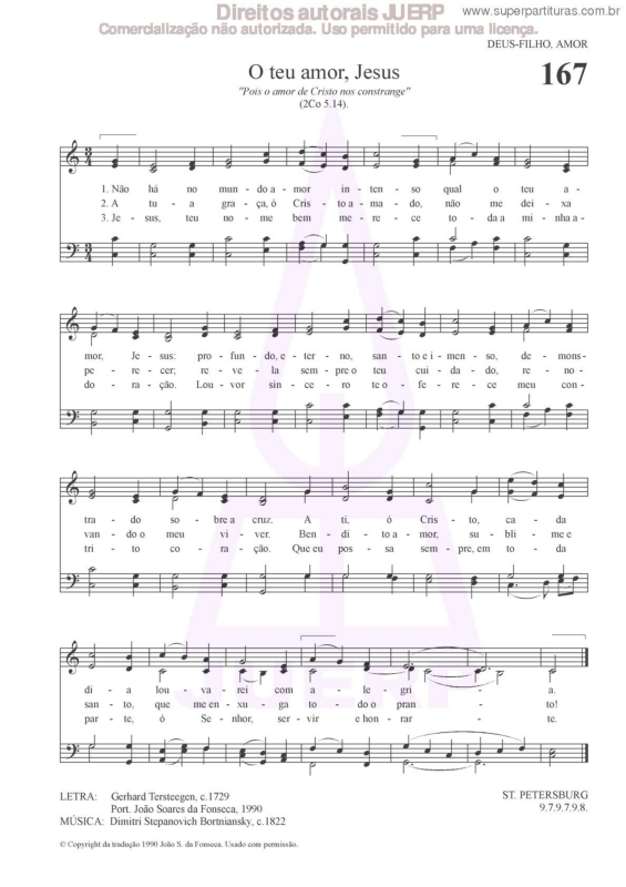 Partitura da música O Teu Amor, Jesus - 167 HCC v.2