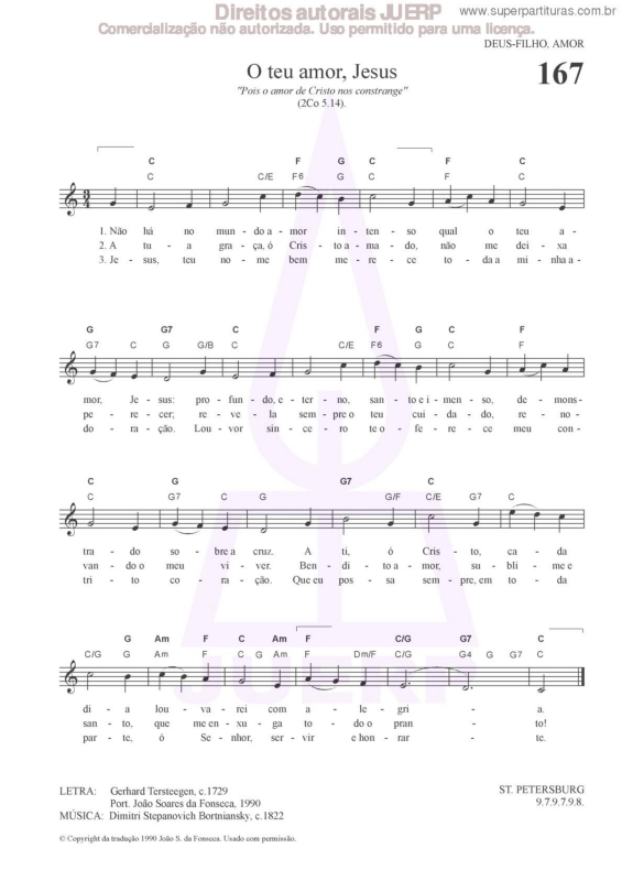 Partitura da música O Teu Amor, Jesus - 167 HCC