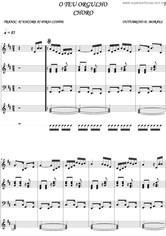 Partitura da música O Teu Orgulho