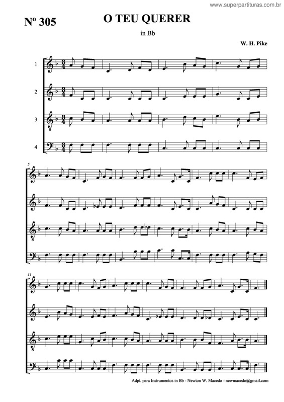 Partitura da música O Teu Querer v.2