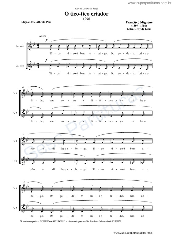 Partitura da música O tico-tico criador