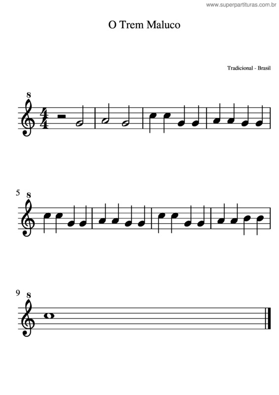 Partitura da música O Trem Maluco