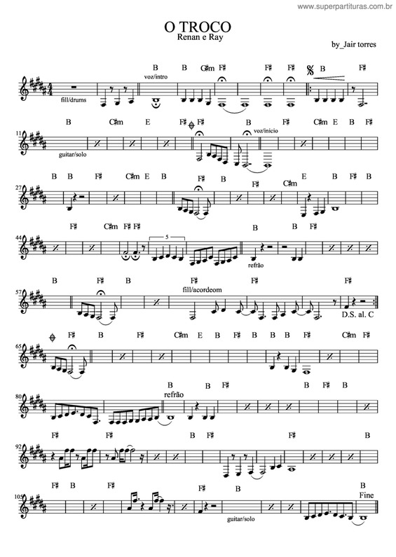 Partitura da música O Troco