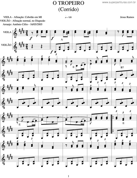 Partitura da música O Tropeiro