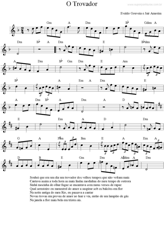 Partitura da música O trovador