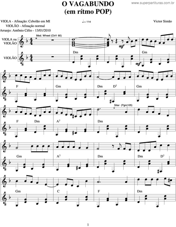 Partitura da música O Vagabundo v.3