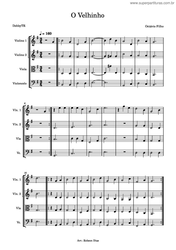 Partitura da música O Velhinho – Otávio Babo Filho