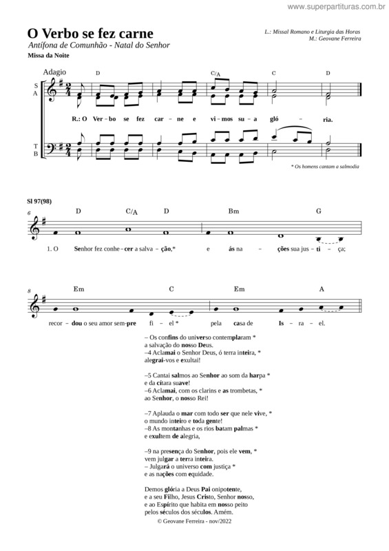 Partitura da música O Verbo Se Fez Carne