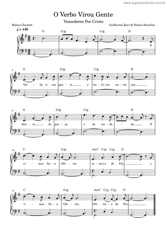 Partitura da música O Verbo Virou Gente – Guilherme Kerr