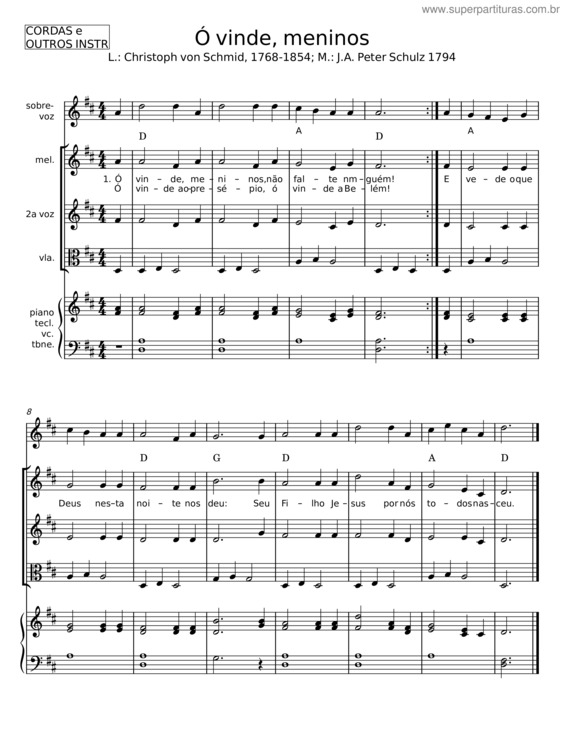Partitura da música Ó Vinde, Meninos – Christoph Von Schmid