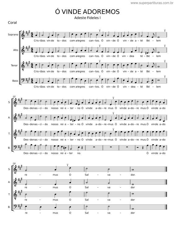 Partitura da música Ó Vinde Adoremos