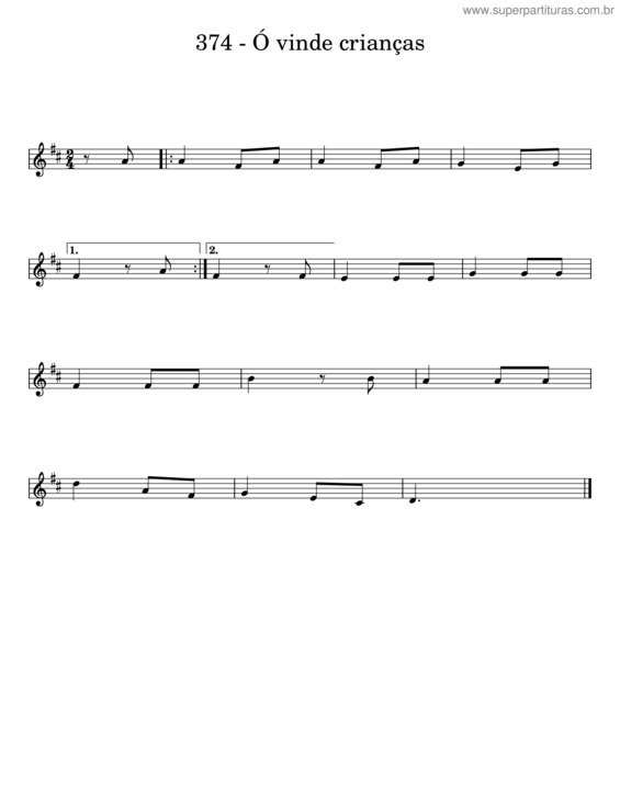 Partitura da música Ó Vinde Crianças