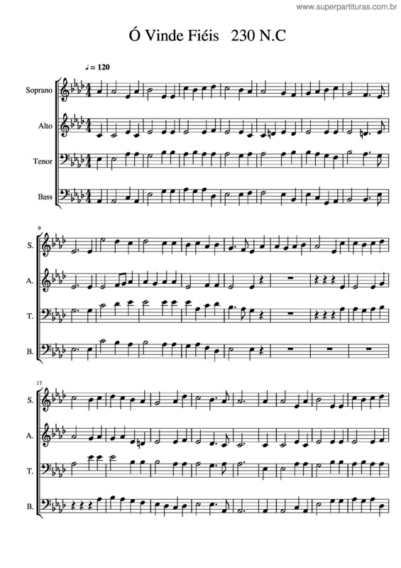 Partitura da música Ó Vinde Fiéis 230 N.C