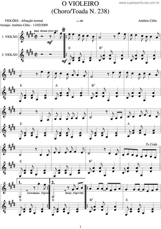 Partitura da música O Violeiro