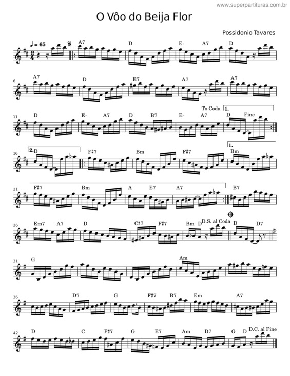 Partitura da música O Vôo Do Beija Flor