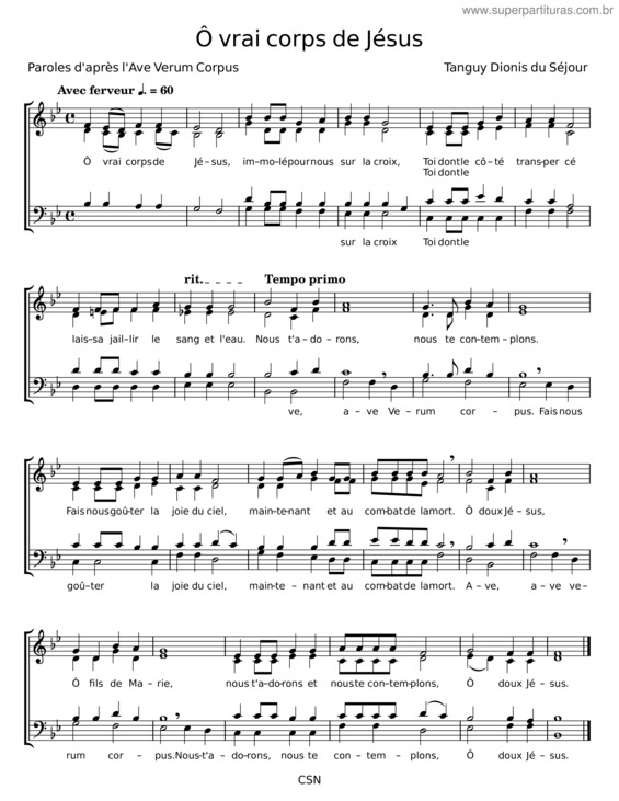 Partitura da música Ô Vrai Corps De Jésus – Tanguy Dionis Du Séjour