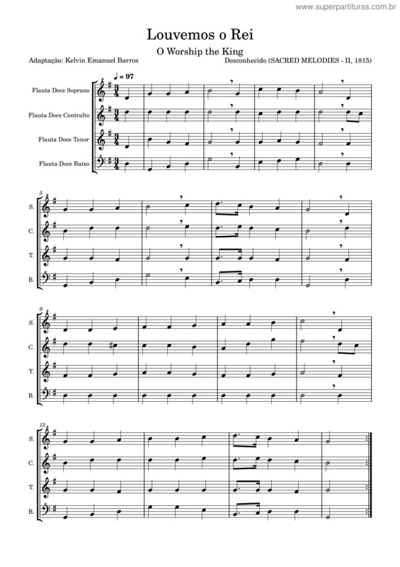 Partitura da música O Worship The King – Anonymous – Louvemos O Rei