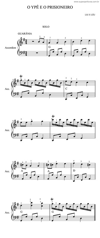 Partitura da música O Ypê E O  Prisioneiro (Solo)