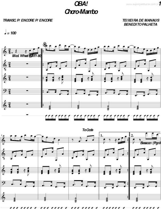 Partitura da música Oba!