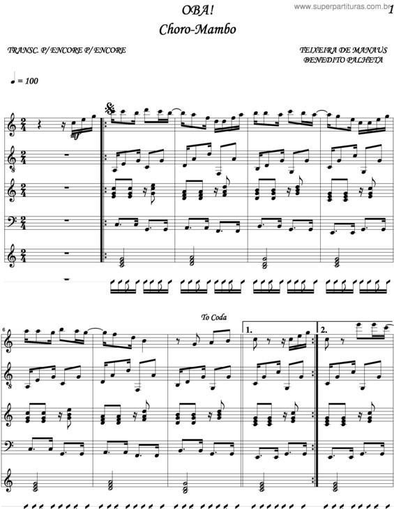 Partitura da música Oba