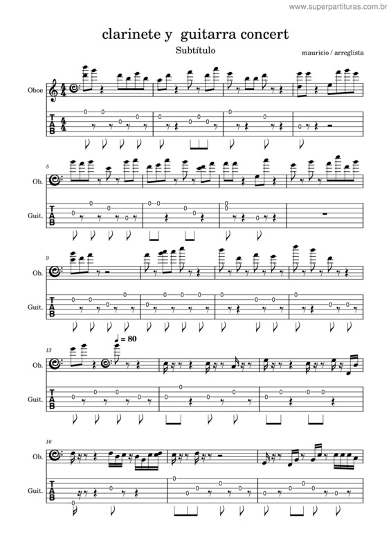 Partitura da música Obboe Y  Guitarra