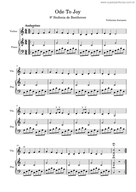 Partitura da música Obe To Joy – 9º Sinfonia De Beethoven – Violinista Iniciante