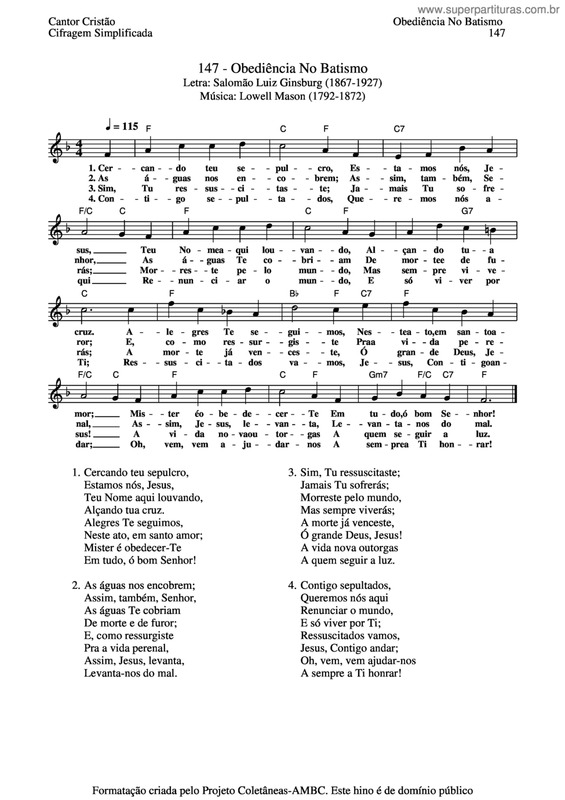 Partitura da música Obediência No Batismo