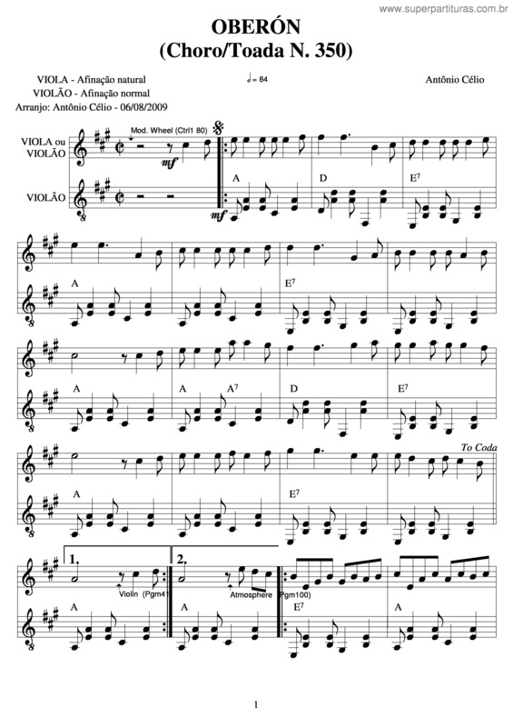 Partitura da música Oberónn