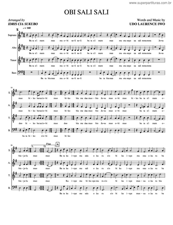 Partitura da música Obi Sali Sali