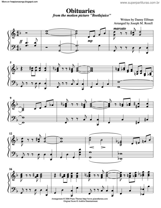 Partitura da música Obituaries (Beetlejuice)