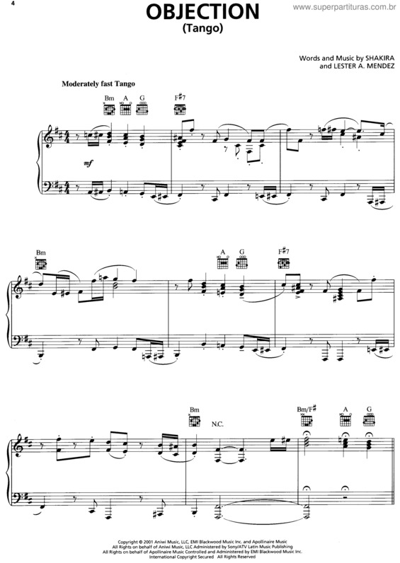 Partitura da música Objection