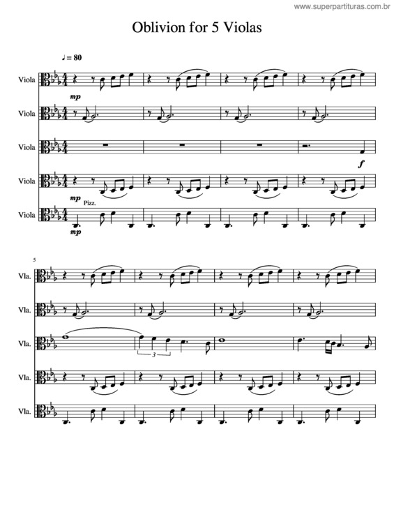Partitura da música Oblivion For 5 Violas