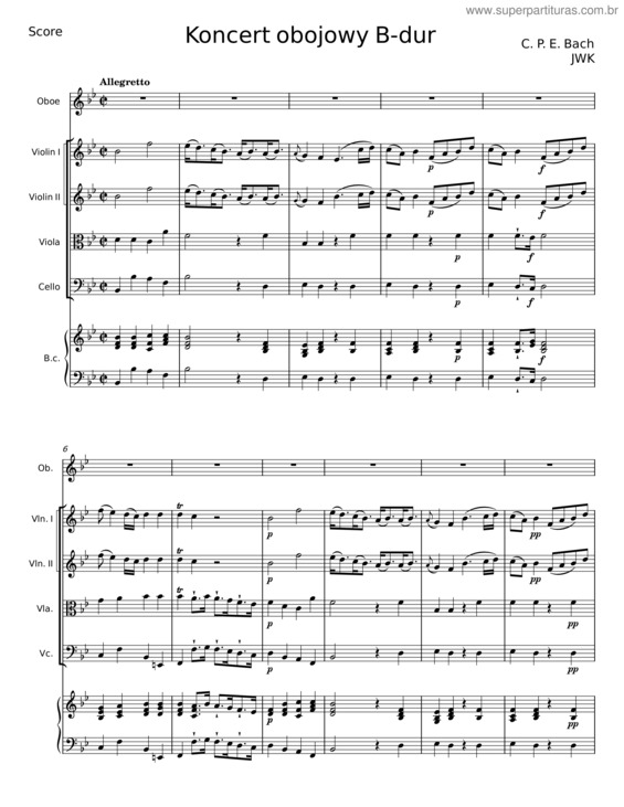 Partitura da música Oboe Concerto In B–Flat Major, H.466 – Carl Philipp Emanuel Bach
